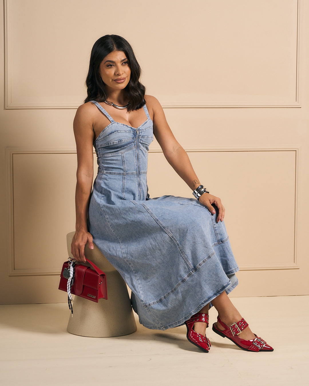 VESTIDO LARGO DENIM CON TIRANTES