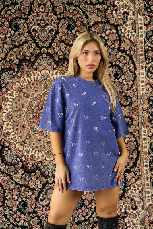 CAMISETA OVERSIZED CON PATRÓN DE BRILLOS CON LAZOS