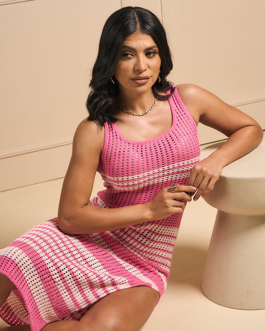 VESTIDO DE RAYAS TEJIDO CON TIRANTES