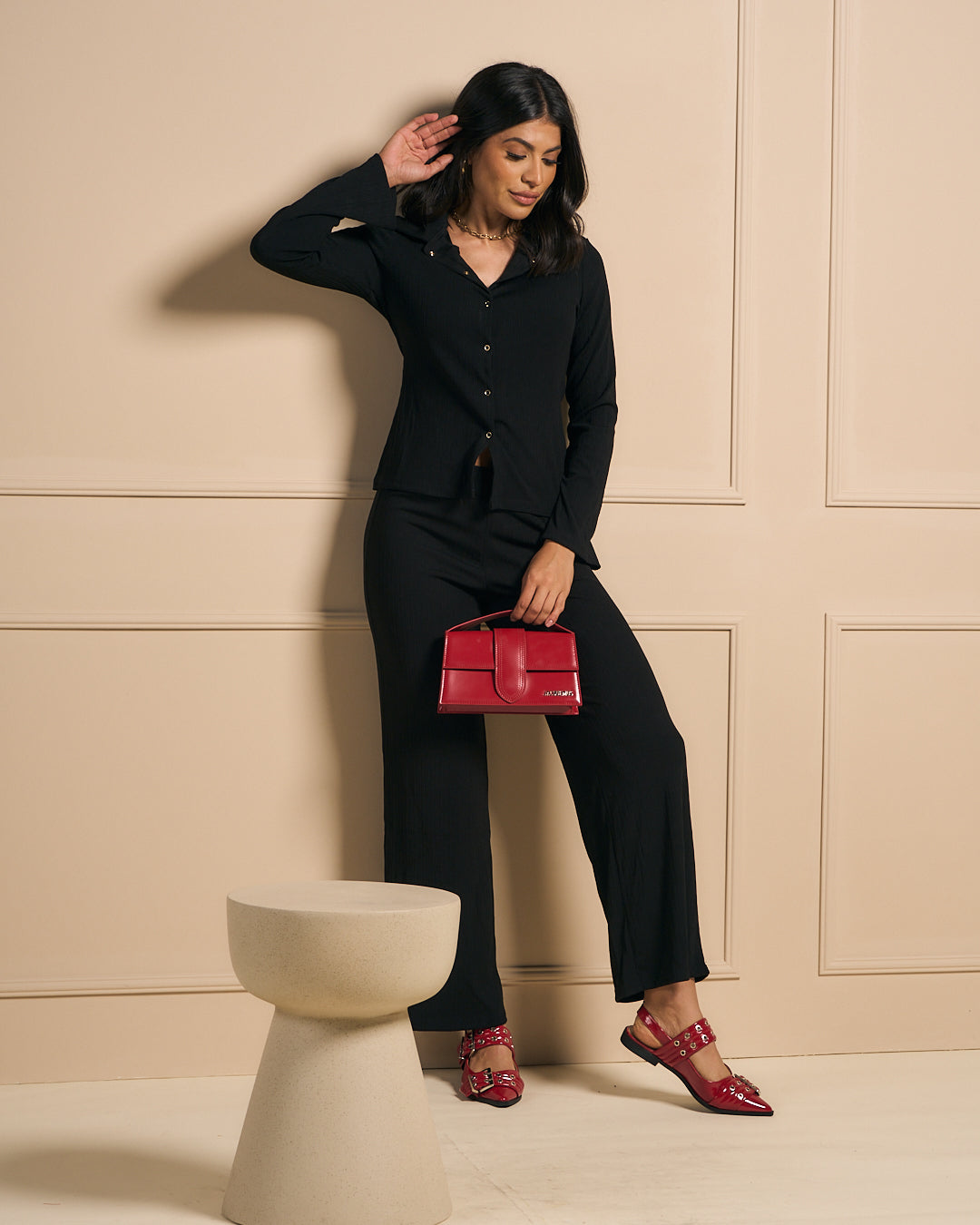 SET NEGRO PANTALON Y BLUSA DE MANGA LARGA