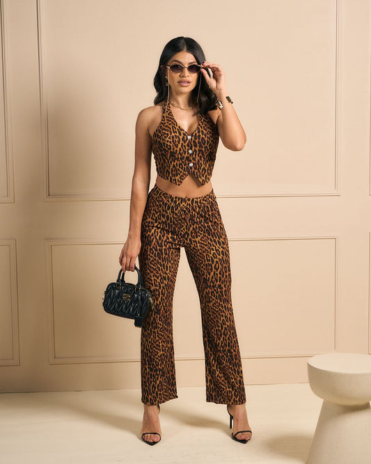 SET DE PANTALON Y CHALECO ESTAMPADO LEOPARDO